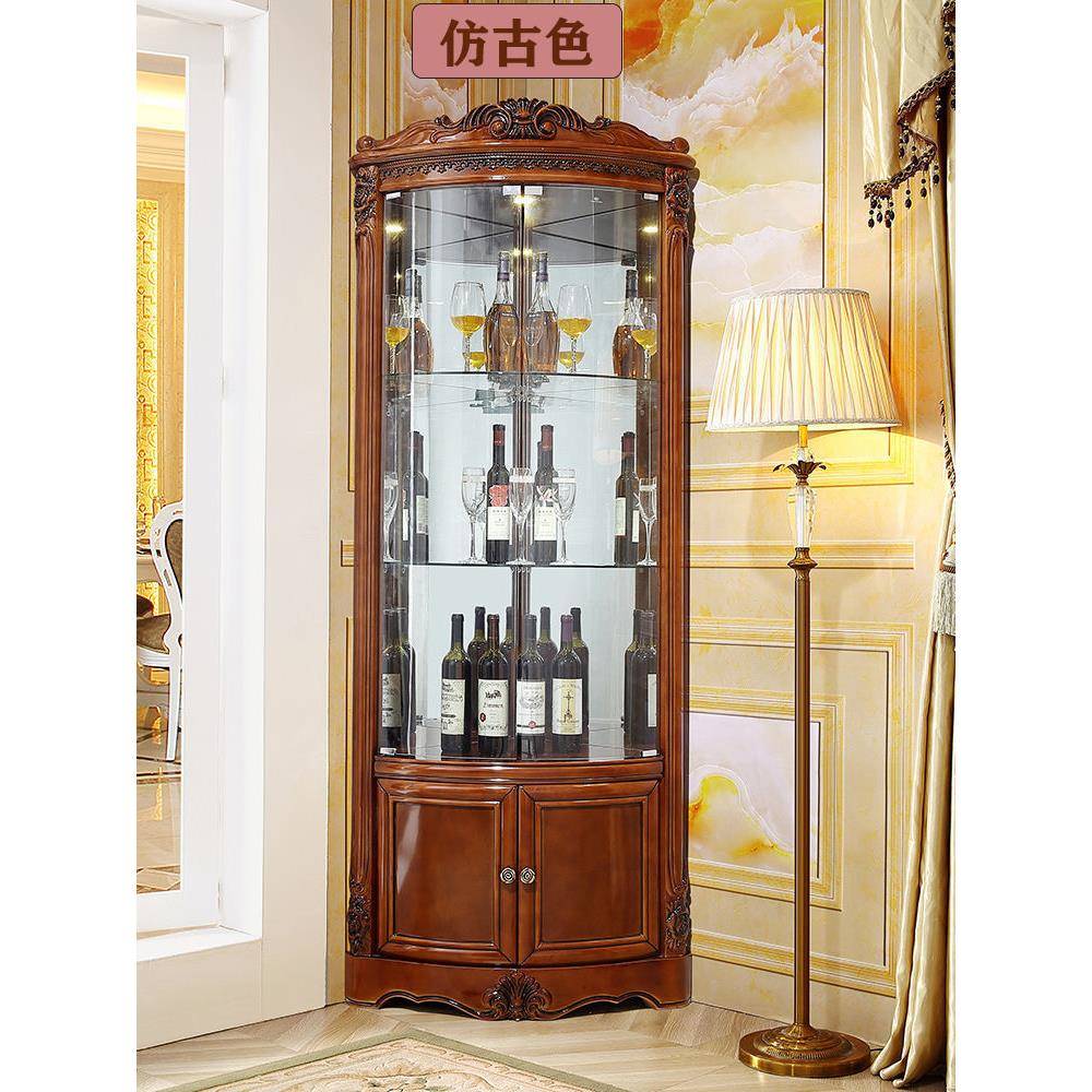 实木三角酒柜墙转一角酒柜体厅PLY欧式玻璃角柜三角客形弧形展示
