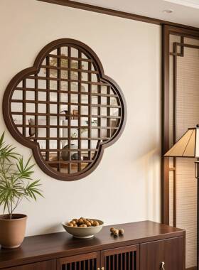 宋棠式美学格栅茶小轩窗复古风实木玄关隔断DKK宋造景室屏风式海