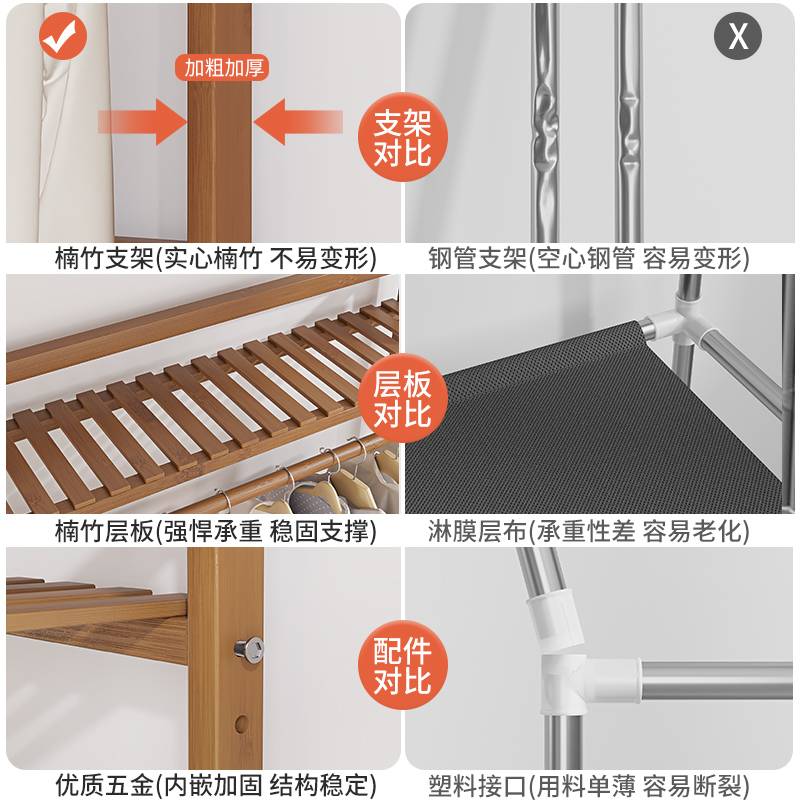 衣架衣帽架家用卧室简易顶天立地实木落地衣柜收纳小挂衣子置枫拓