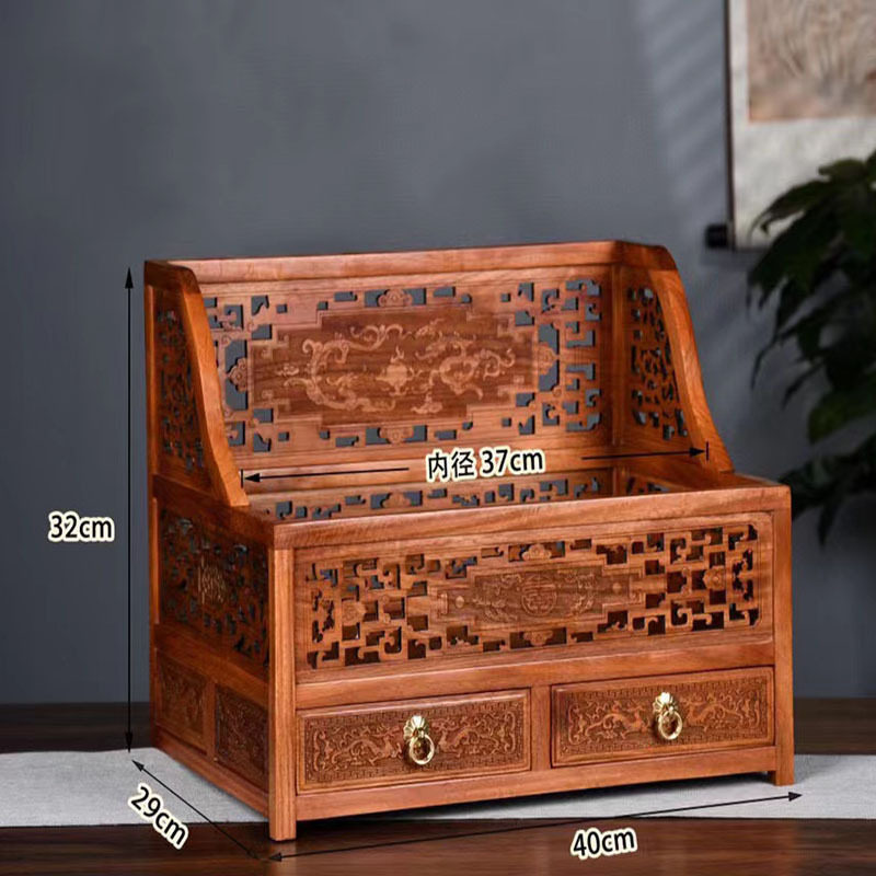 缅甸花梨桌面置物架办公桌书架餐桌收纳复古文件夹实木文玩收纳盒