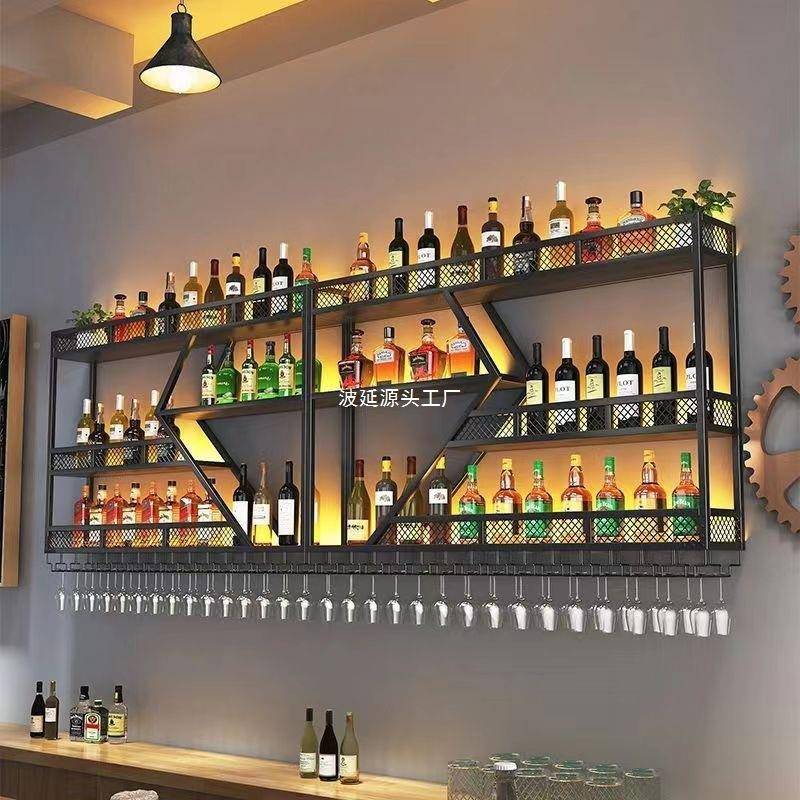 餐IFE壁挂红酒柜展示架悬挂式墙上置加物架酒吧吧台灯厚管带材酒
