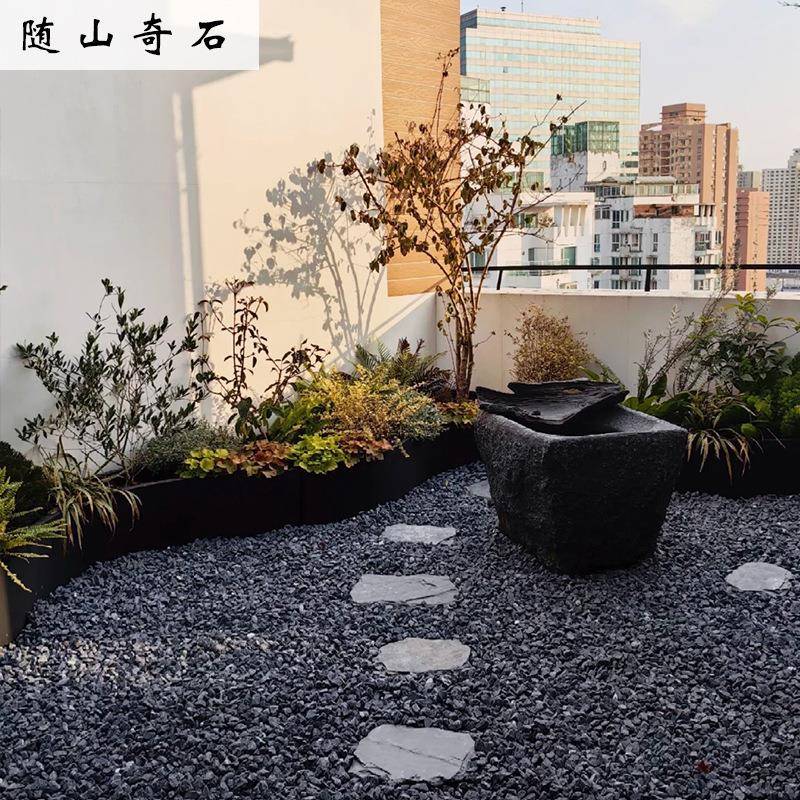 砾石子水石黑色日式庭院枯水花园造景洗山装饰公园道005路铺设石