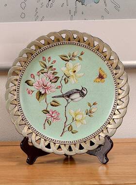 盘欧式复古酒装饰样盘VVJ子摆件摆看盘客厅板房新居玄关柜装饰品