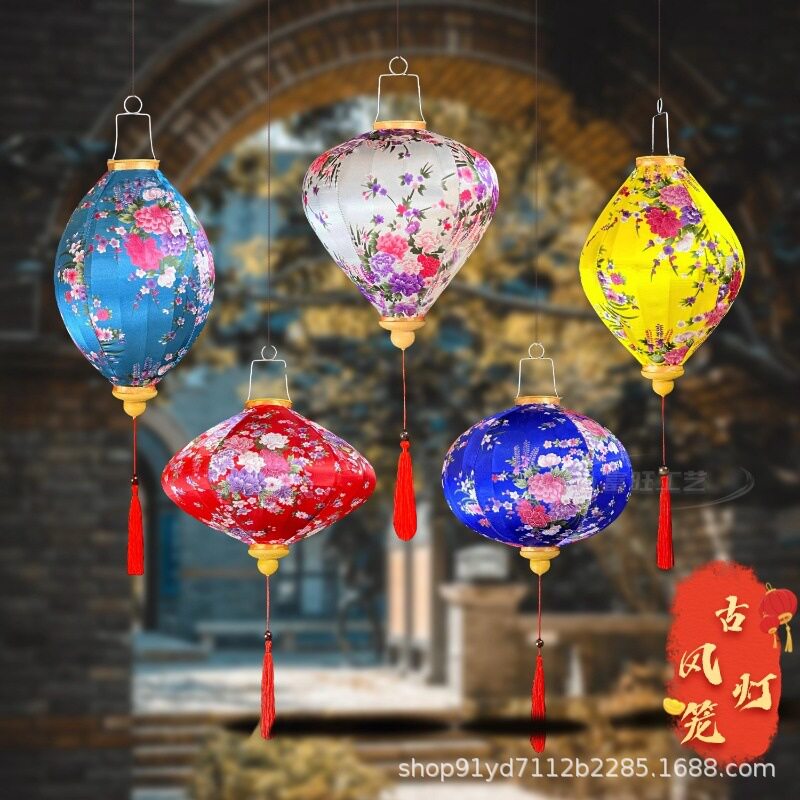 户外古风灯笼街道景区婚庆装饰异形越南绸缎复古喜庆宫灯网红款