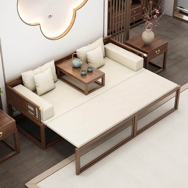 J&新式白蜡罗汉床推拉实木木木茶桌小SID中户型两用罗汉椅家用实