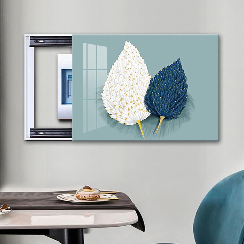 现代简约电表箱装饰画超薄抽象羽毛开关盒电闸箱钢化玻璃面遮挡画