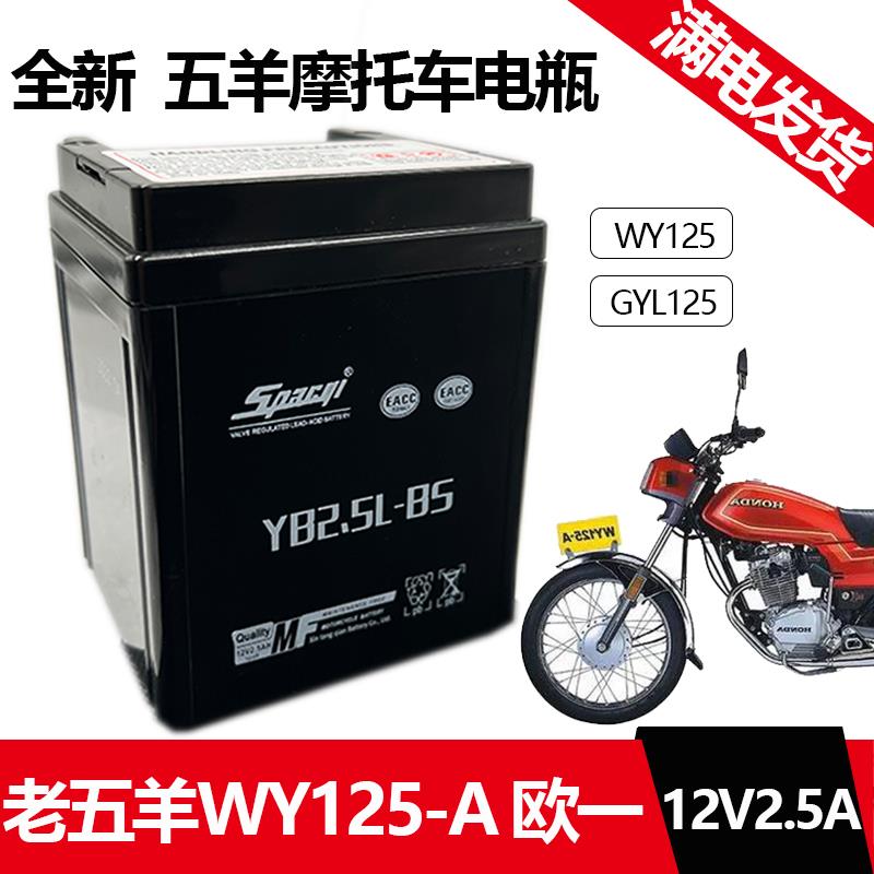 摩托车五羊电瓶电池WY125-A12V2.5A-3C脚踩打火老款125电池YB2.5L