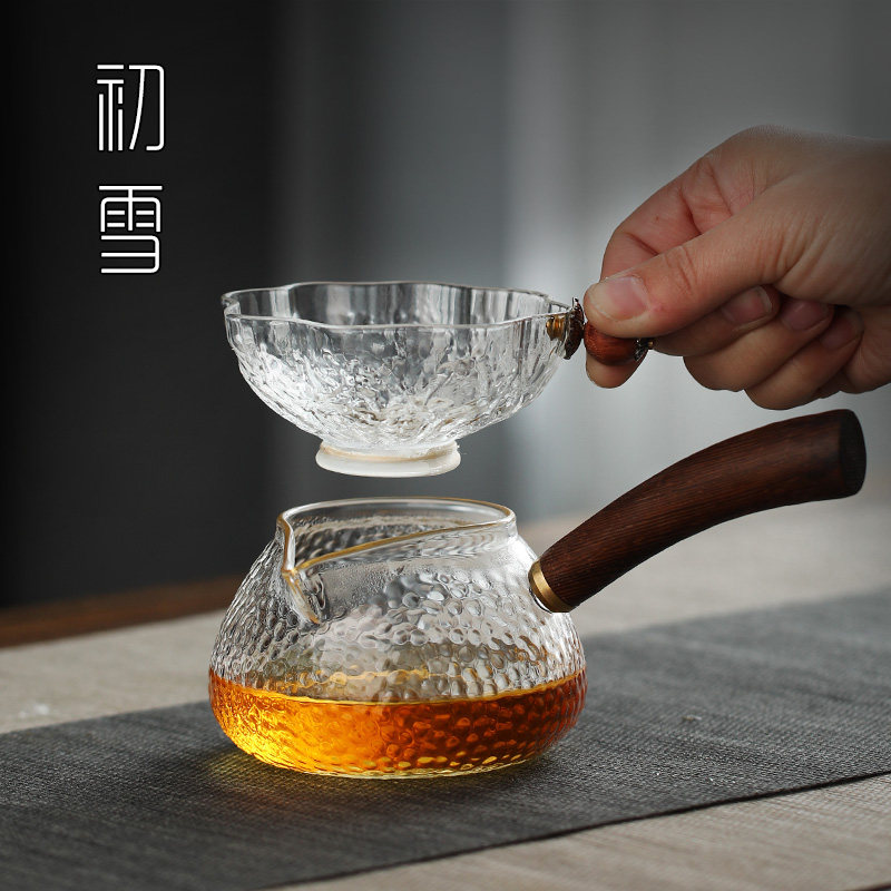 日式公道杯茶漏套k装侧把公杯茶滤玻璃分茶器茶海高级锤纹功夫茶