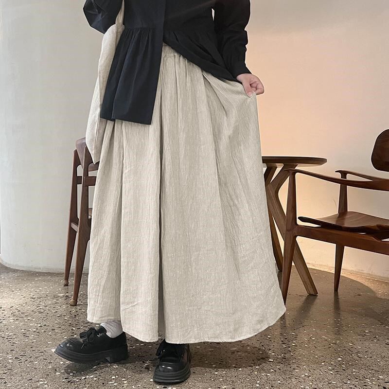 十月雪 日系亚麻大摆裙半身裙秋季女文艺中长款裙子宽松文艺