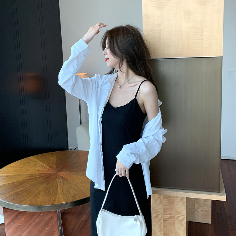 大码女春秋纯棉吊带v领内搭连衣裙胖mm200斤宽松显瘦打底背心长裙