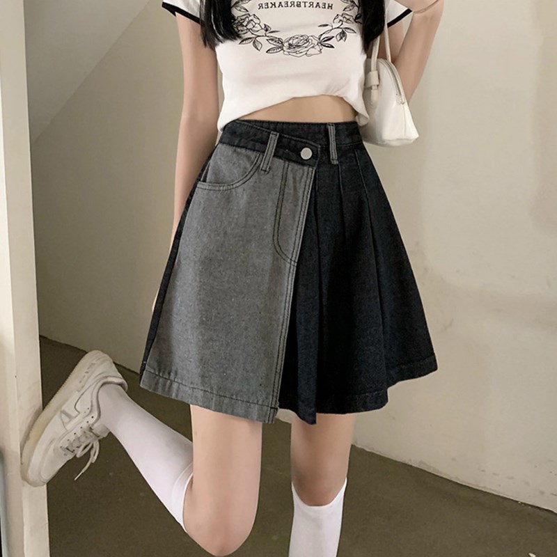 不规则牛仔裙女短裙设计感小众胖妹妹mm大码高腰显瘦a字半身裙夏