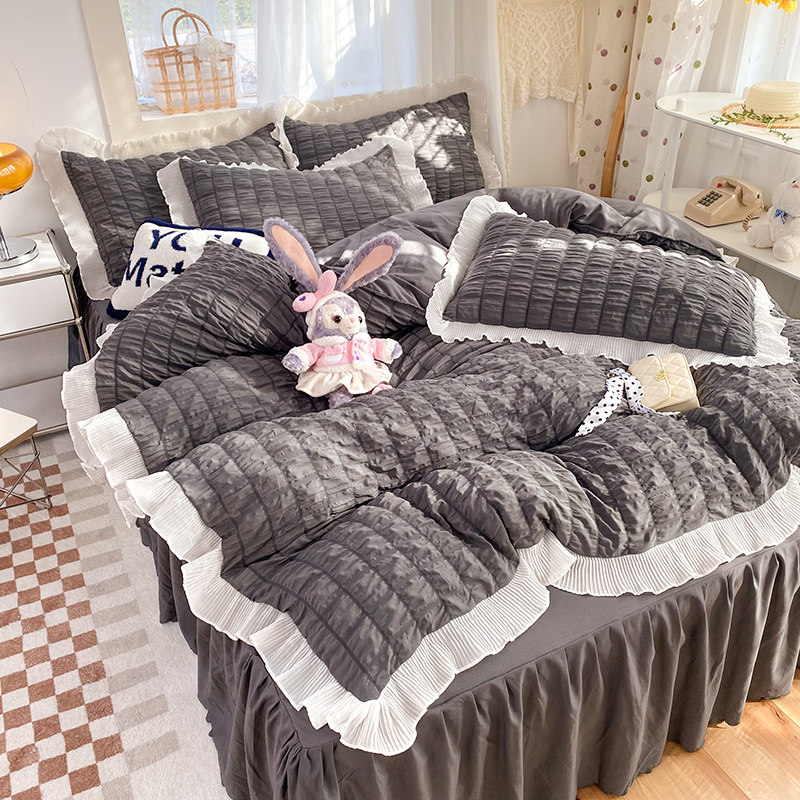 公主风少女心床上用品泡芙小姐泡泡E纱四件套水洗棉床单被套床裙