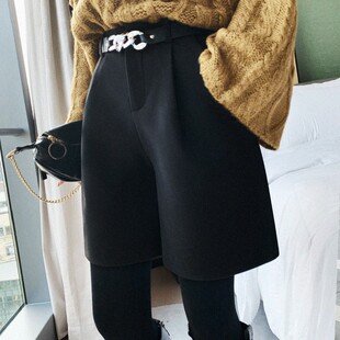 女秋冬外穿高腰五分裤 毛呢短裤 2021爆款 中裤 子冬 西装 加厚裤 阔腿裤