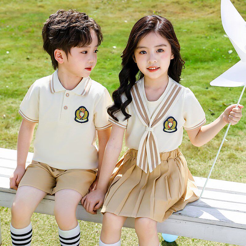小学生校服夏装一二年级班服六一儿童演出服装杏色夏季幼儿园园服