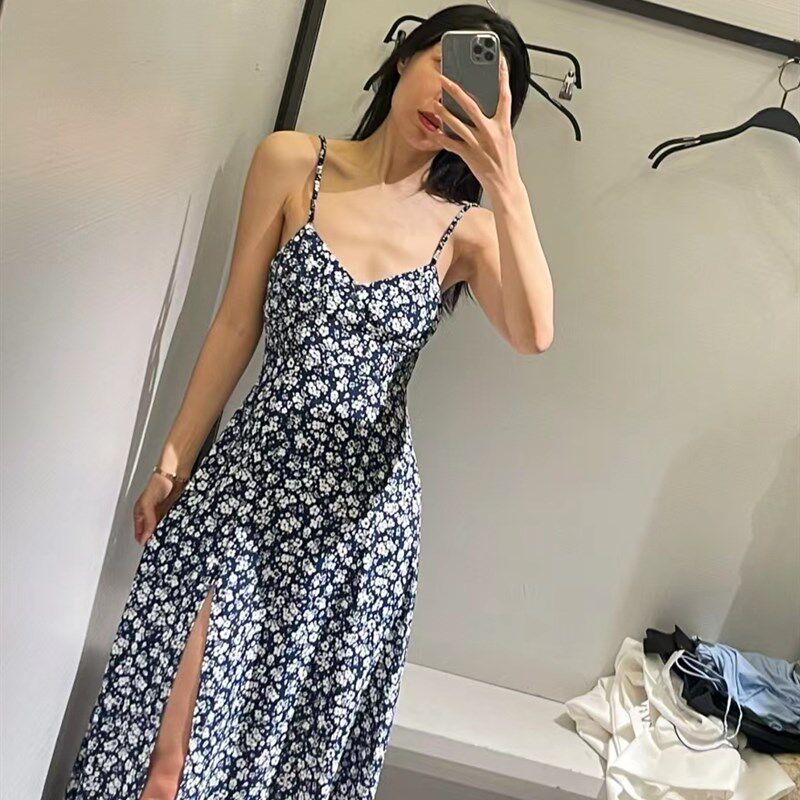 2024新品 ZA女装度假风花朵印花迷笛开叉吊带碎花连衣裙 2157054