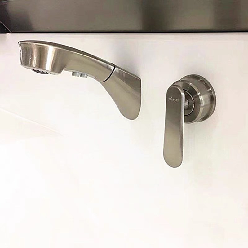 席玛枪色拉丝可抽拉立面单把面盆笼头组合混合水阀抽拉管出水口