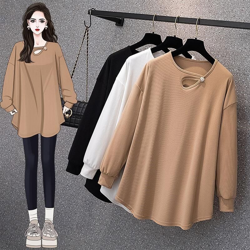 胖mm特大码300斤洋气长袖t恤女春秋设计感宽松显瘦遮肉上衣打底衫