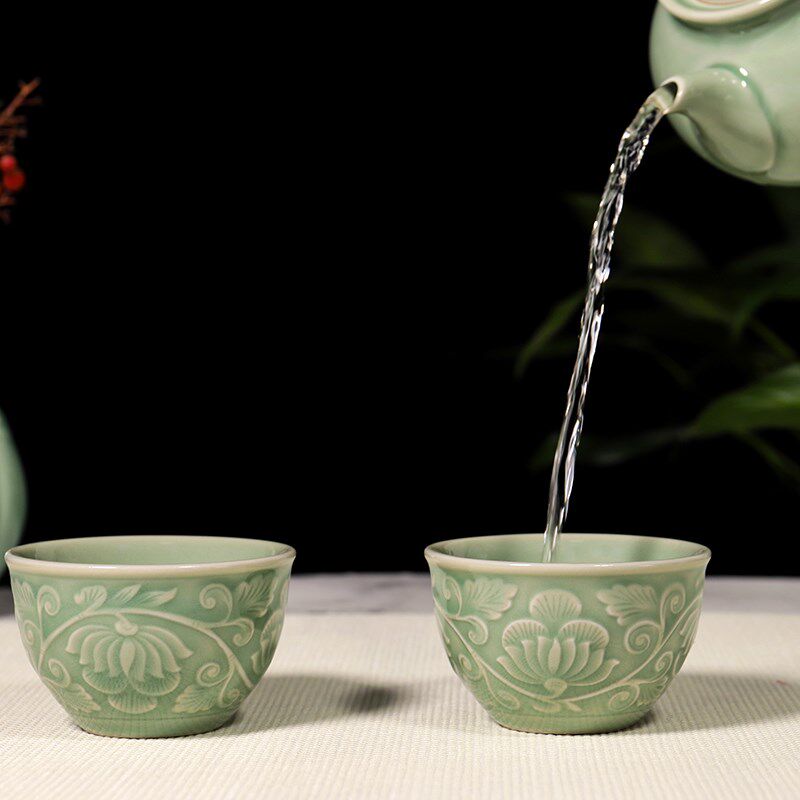 青秘耀州窑青釉富贵招财杯半手工陶瓷茶杯主人R杯功夫茶具杯小茶