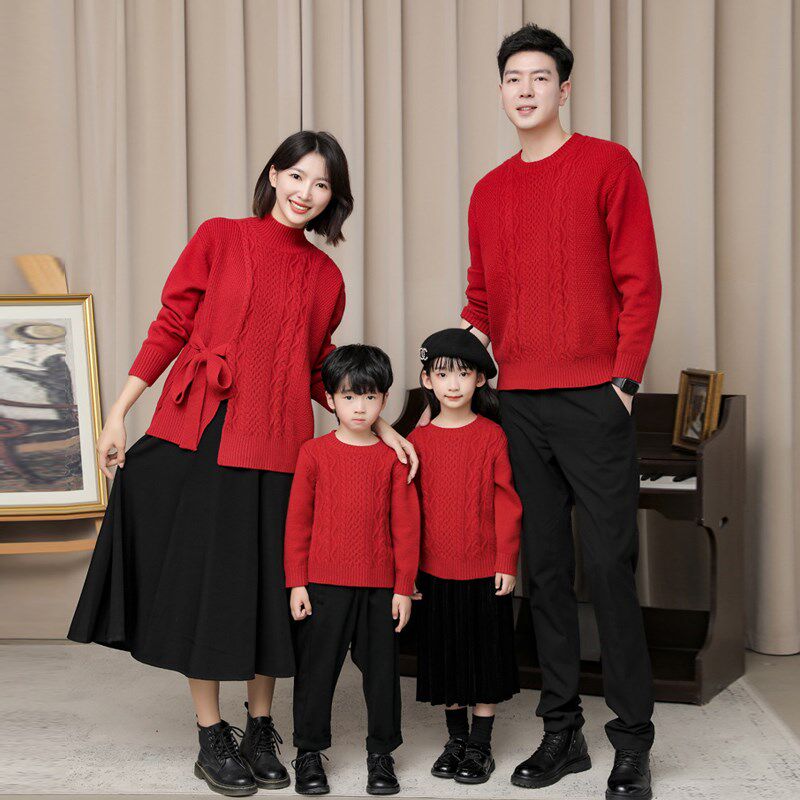 高级感母女装秋冬装2025过年衣服母子姐弟装红色毛衣全家福亲子装