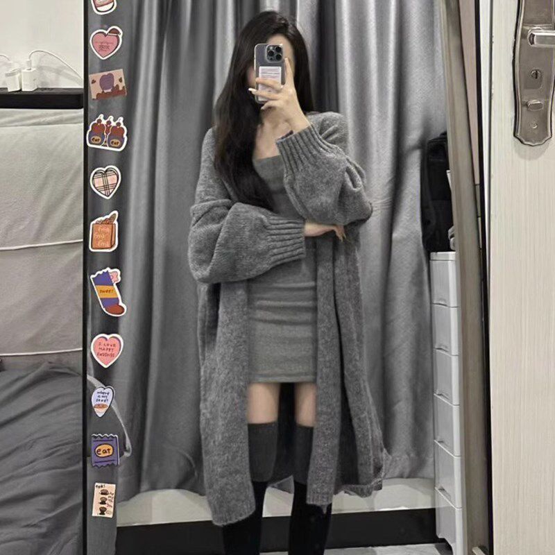 针织开衫中长款毛衣女款2023新款秋冬季小个子香风厚外套新品爆款