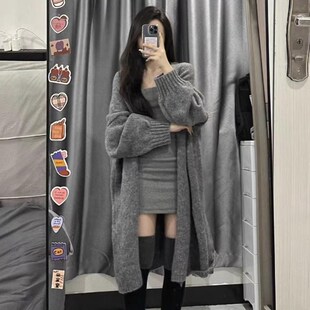 针织开衫中长款毛衣女款2023新款秋冬季小个子香风厚外套新品爆款