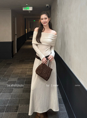 LS 优雅气质一字肩修身连衣裙 广州十三行2025秋冬新品女装22876
