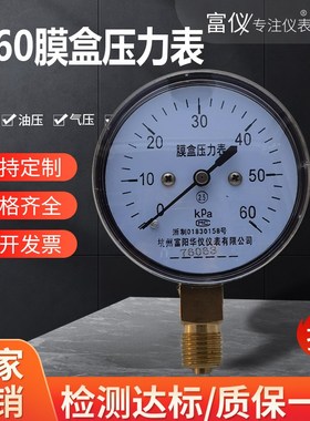 富阳华仪膜盒压力表YE60微压表过压防止型40kpa天然气千帕表YE100