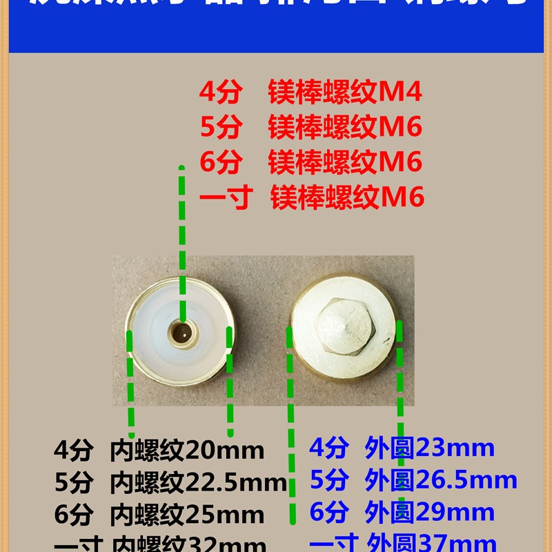 通用电热水器排污口4分8分1寸6分m6铜螺帽加硅胶垫 镁棒螺母