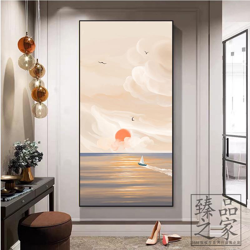 油入户正对玄关装饰画肌OSF理门砂岩立体画奶油风进门走过道尽头