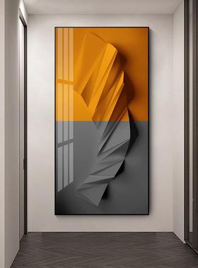 轻奢入户玄关挂办公室壁画极走廊过象道简竖版橙色抽单FTA幅画装