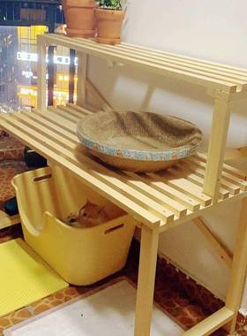 实木纳猫爬猫窝花架梯猫砂架盆置物架多层宠物用品收阳台猫EZB咪