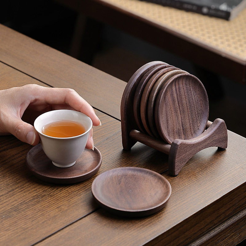 爱赏胡桃木茶杯垫杯托家用茶道茶杯隔热垫茶垫新中式高档实木杯垫