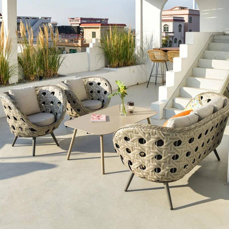 户外藤室DCU外椅组合藤编椅酒店庭院三花园户外藤藤椅件套露天防