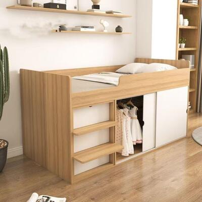 小户型上儿半高床加高储物床床下衣组柜收纳床985童房间一体合定