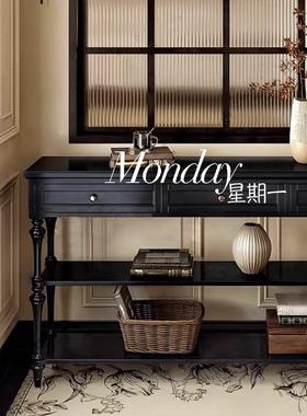 边式中古木玄关桌靠墙实柜隔断客厅入户ACI黑色法多抽屉复古储物