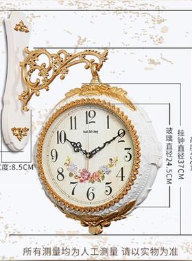 EPCl1术s欧式双面挂钟家用客厅时创意性个孔雀装饰现代艺静尚音