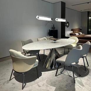 意式 白轻奢细花大理石餐桌家用饭桌13566现代简餐约椭圆形形天然