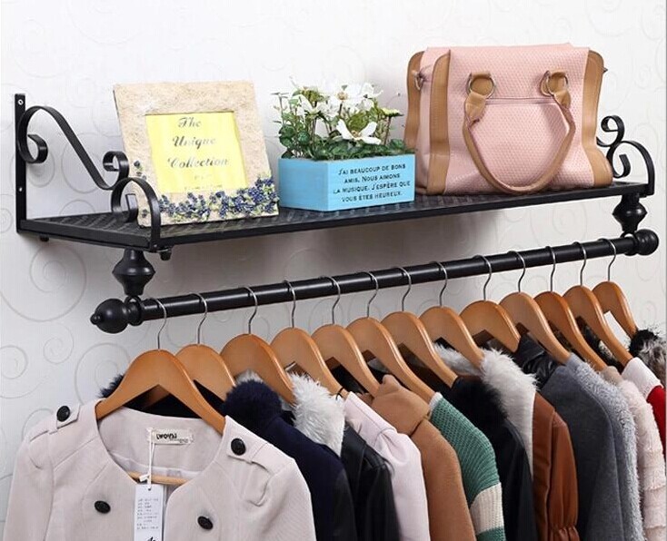 欧式铁艺服装架上墙侧挂展示架童装挂衣货架女装店壁挂衣服架子