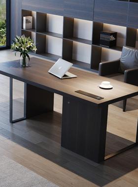 老式极简现代简约用烟熏书桌实意木办家公68622桌工作台电脑桌板