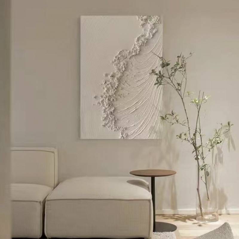 纯手绘抽象油画奶油风极简厚肌理客厅装饰画玄关纯色海浪无框挂画图片