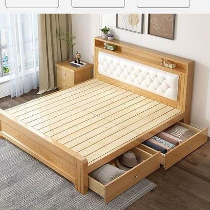 实木床1.81.5家卧用DNF主现代简约经济型双床12.单人人床