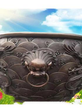 仿铸铜狮子大缸青古发财缸SGI雕塑铸铁铝养铜鱼缸庭院别墅嗲搜摆