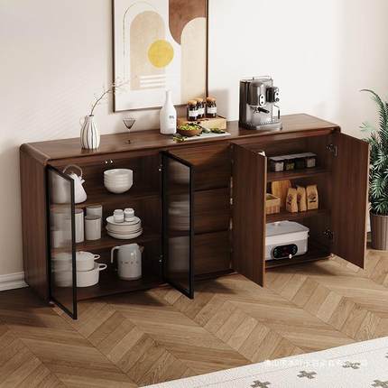 餐边柜靠房一体储物柜客厅墙多厨能功新中式TBL收纳柜实木色现代