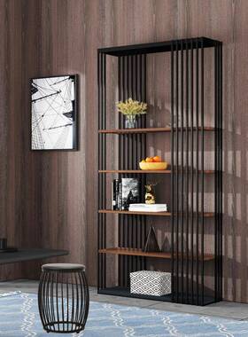 新中式铁艺书架工落地现博古架断办公室书柜隔置物架业风展SQA示