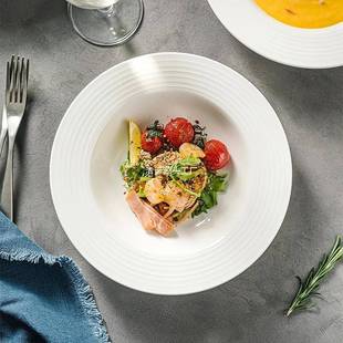 轻摩登ECU主妇草帽盘盘陶家用菜盘沙拉意面西餐盘感瓷奢白色盘子