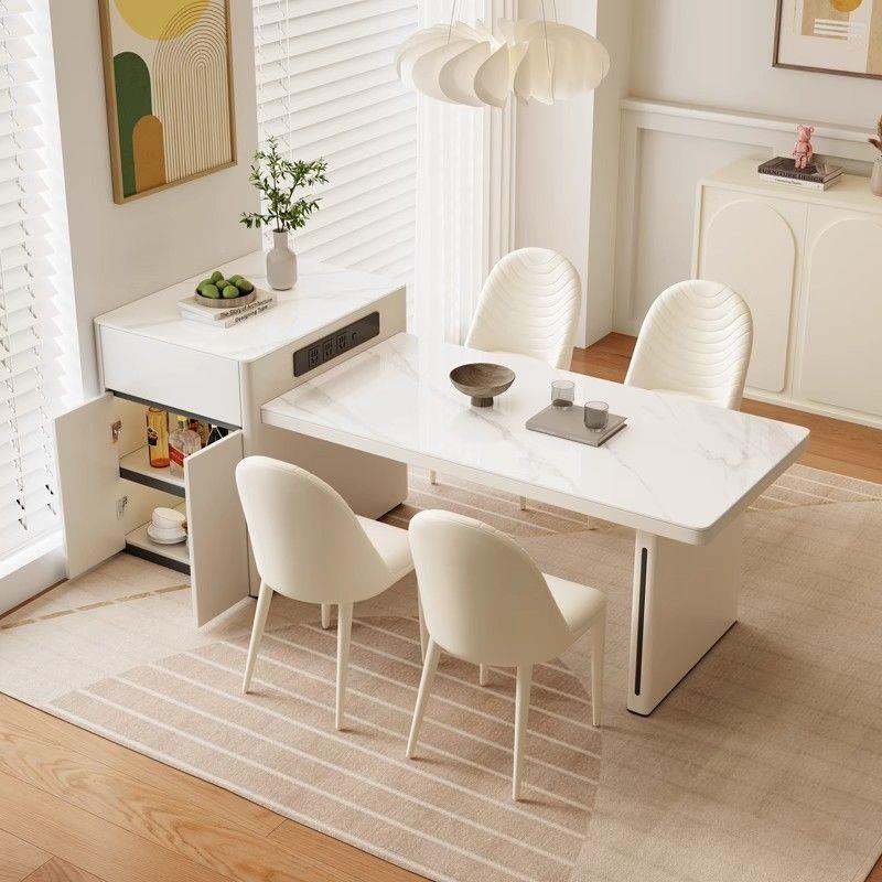 现极简岩岛台餐桌板椅组合JUD油风家代用一奶体可伸缩餐桌茶台