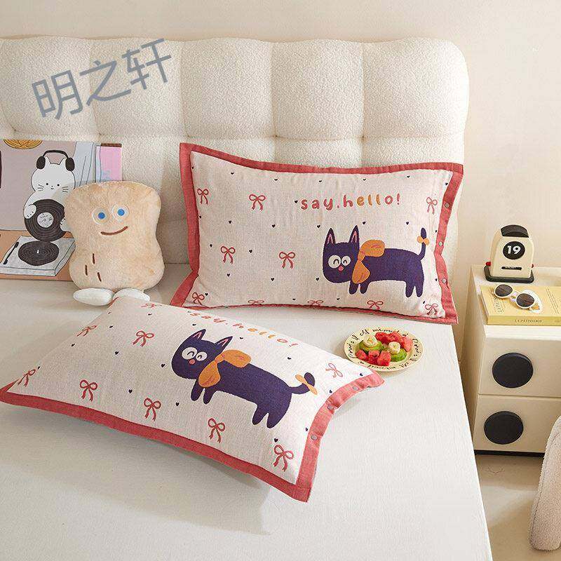 纯棉四纱布枕套儿对装48YDW层一74家用全棉枕头套成人童枕芯内胆