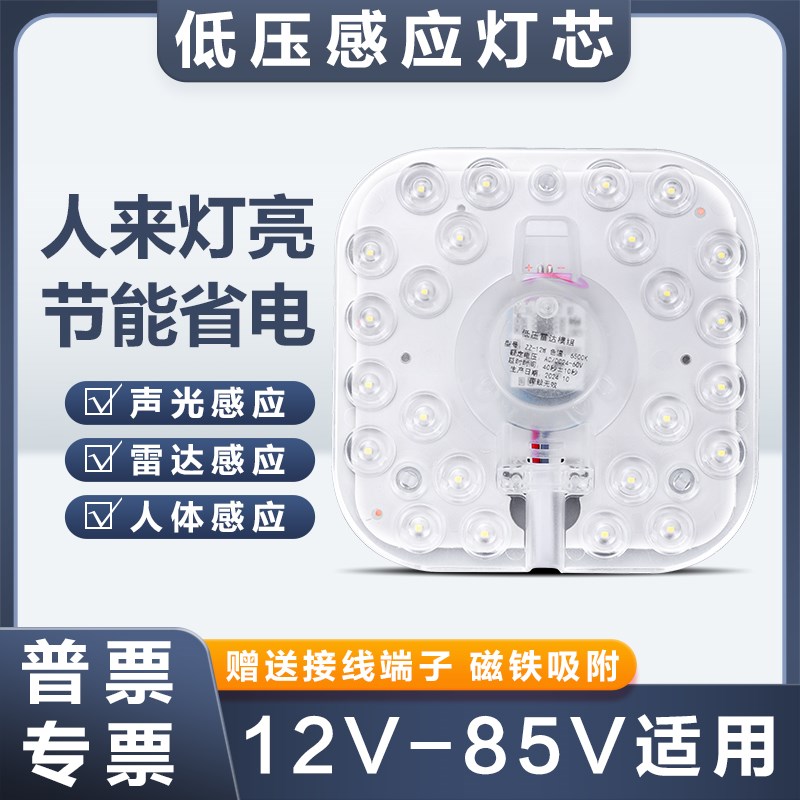 低压12Vled感应灯芯直流电36伏太阳能48V船用电瓶声控雷达人体灯