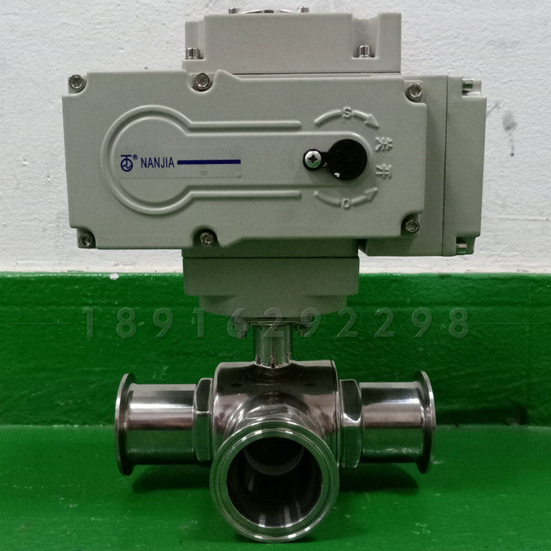 卫生级电动三通球阀DN50不锈钢卡箍卡盘快装食品油医药换向切换阀