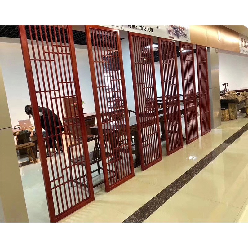 定制新中式实木屏风日式木格栅现代简H约饭店卡座包间镂空隔断工